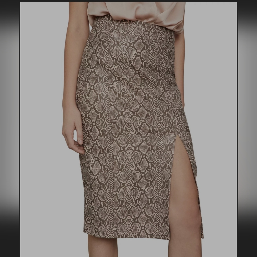 Bcbgmaxazria Women Faux Leather Snake Embossed Midi Skirt